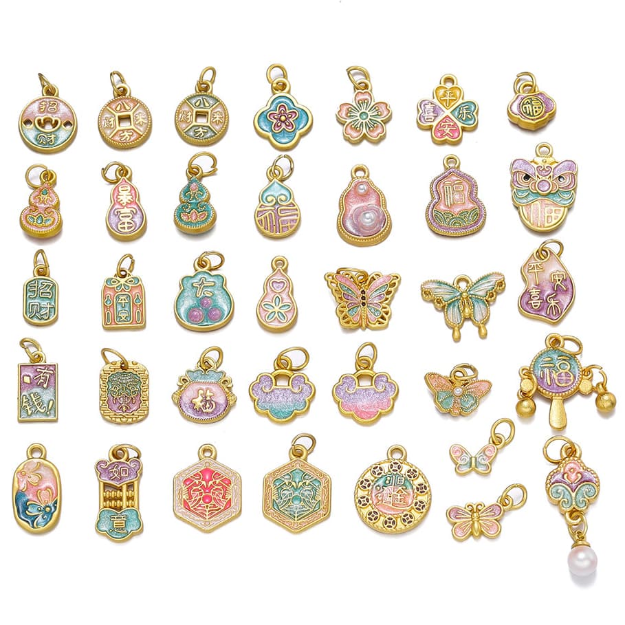 St. kunkka 1 ชิ้น จี้ทองคำเลียนแบบทองคำ จี้ผีเสื้อสไตล์จีน จี้ดอกไม้ สําหรับDIY ทําด้วยมือเครื่องประดับทํา รูปที่ 5