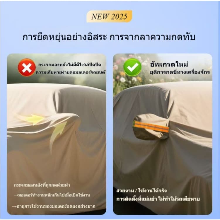 ผ้าคลุมรถยนต์NEW 2025 กากี ผ้าคลุมรถ 3 ชั้นไม่ติดสีรถ ทนพิเศษ กันรอย กันแดดUV ฝน ฝุ่นความร้อนในรถยนต์ ผ้าคลุมรถ ผ้าครุมรถเก๋ง ผ้าคลุมรถทั้งคัน ผ้าคลุม รูปที่ 3