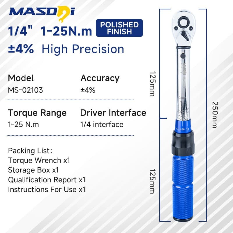 Masdsi ประแจแรงบิดชุด 72 ฟัน Dual-Direction ประแจแรงบิดปรับได้ Dual-Scales 1/4 & 3/8 & 1/2 นิ้ว ±3% ความแม่นยํา Click ประแจแรงบิดสําหรับจักรยาน, รถจักรยานยนต์, รถ, หลัก รูปที่ 5