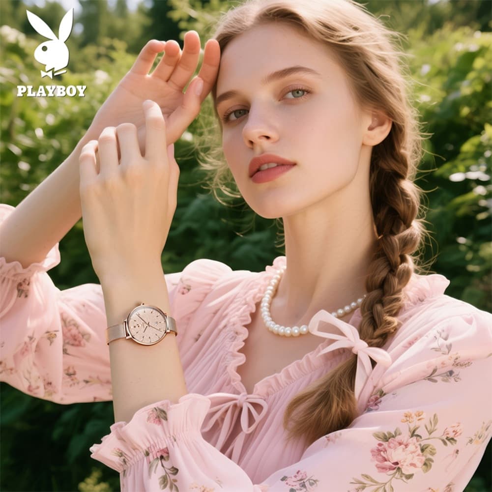 PLAYBOY นาฬิกาผู้หญิง กันน้ำ นาฬิกาแฟชั่นสุภาพสตรีสุดหรู ชุดของขวัญ 3093 รูปที่ 2