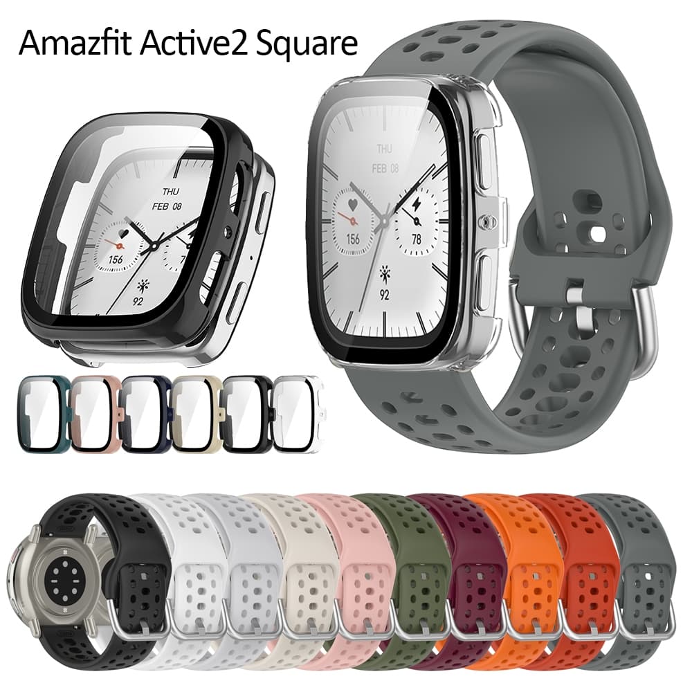 สําหรับ Amazfit Active 2 Square strap case กระจกนิรภัยป้องกันหน้าจอสาย USB อะแดปเตอร์ชาร์จ smart watch band strap รูปที่ 1