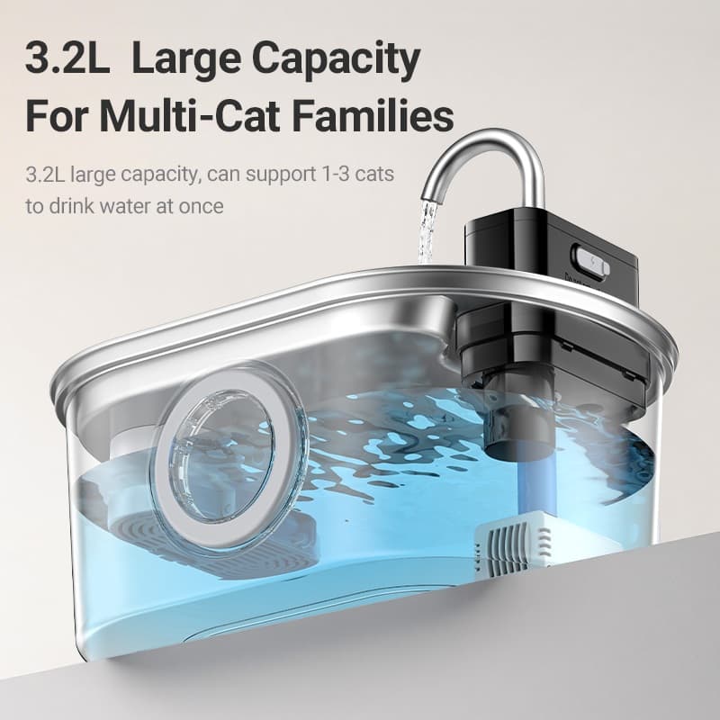 ROJECO 3.2L สแตนเลสน้ําพุสัตว์เลี้ยงไร้สายดื่ม Feeder แบตเตอรี่ดําเนินการอัตโนมัติ Motion Sensor เครื่องจ่ายน้ําอุปกรณ์สัตว์เลี้ยง รูปที่ 5