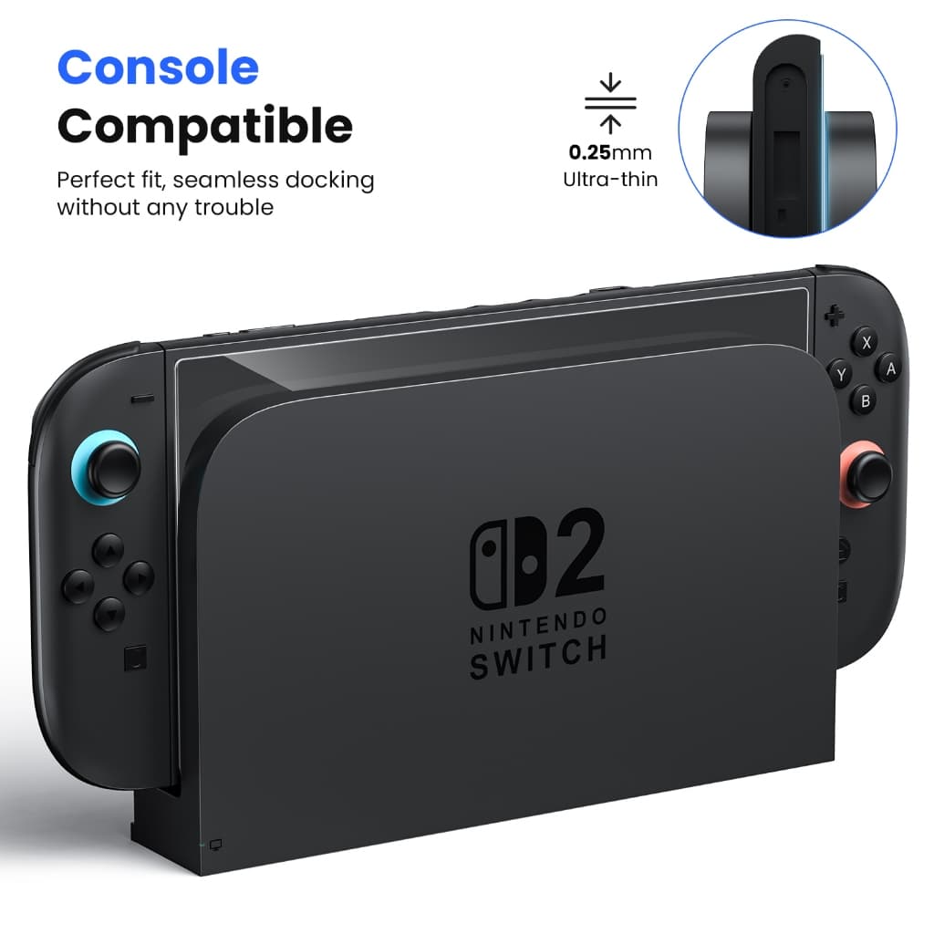 WSKEN 2pc ฟิล์มกันรอยหน้าจอ for Nintendo Switch 2 กันแตก ฟิล์มกระจกนิรภัย ฟองสบู่ศูนย์ ติดตั้งง่าย การกำจัดฝุ่นอัตโนมัติ HD ฟิล์ม รูปที่ 6