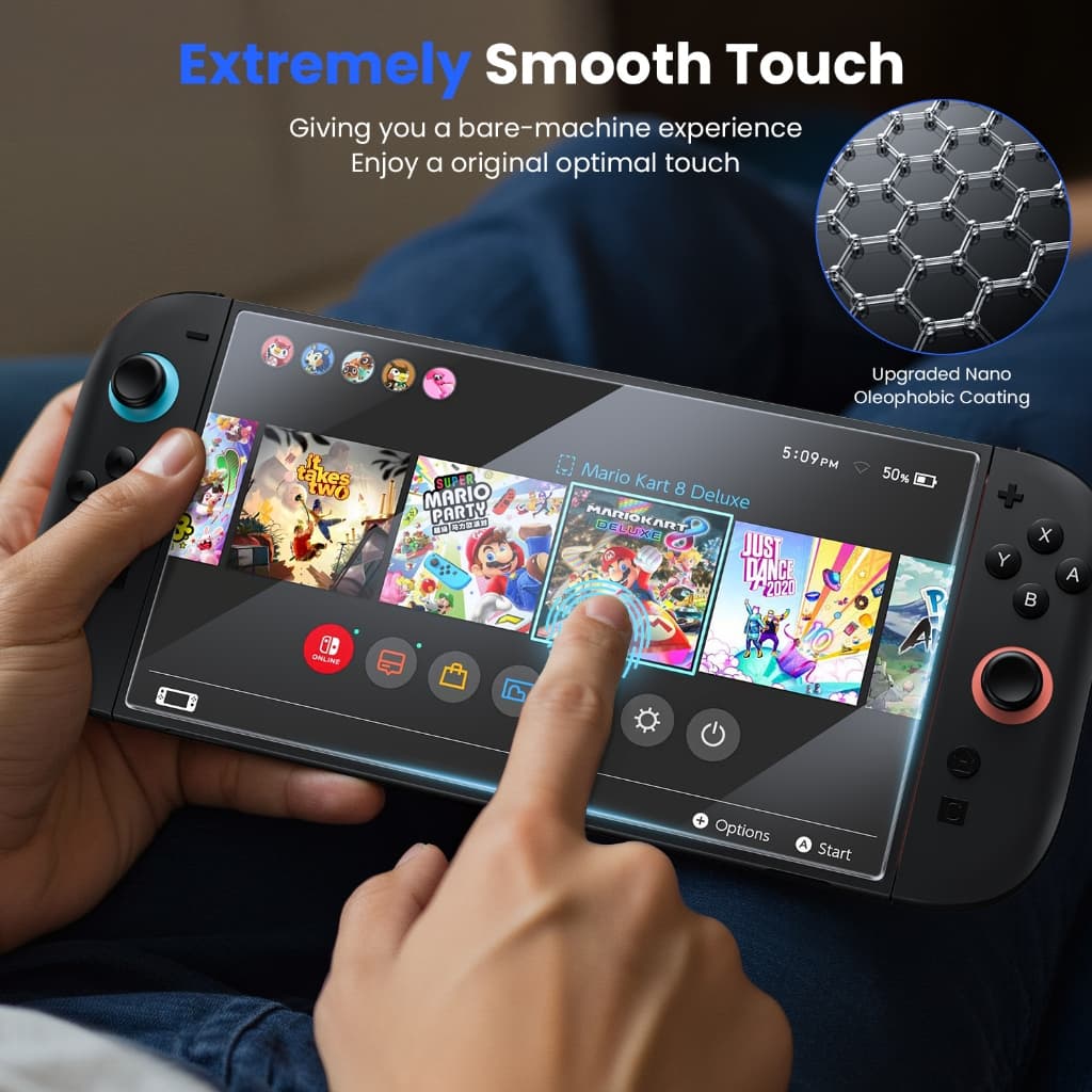 WSKEN 2pc ฟิล์มกันรอยหน้าจอ for Nintendo Switch 2 กันแตก ฟิล์มกระจกนิรภัย ฟองสบู่ศูนย์ ติดตั้งง่าย การกำจัดฝุ่นอัตโนมัติ HD ฟิล์ม รูปที่ 5
