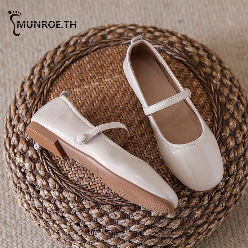 Munroe รองเท้าแมรี่เจน สไตล์ใหม่ สีทึบ สีแดงและครีม เวอร์ชั่นเกาหลี ส้นต่ำ รองเท้าสตรี รูปที่ 7