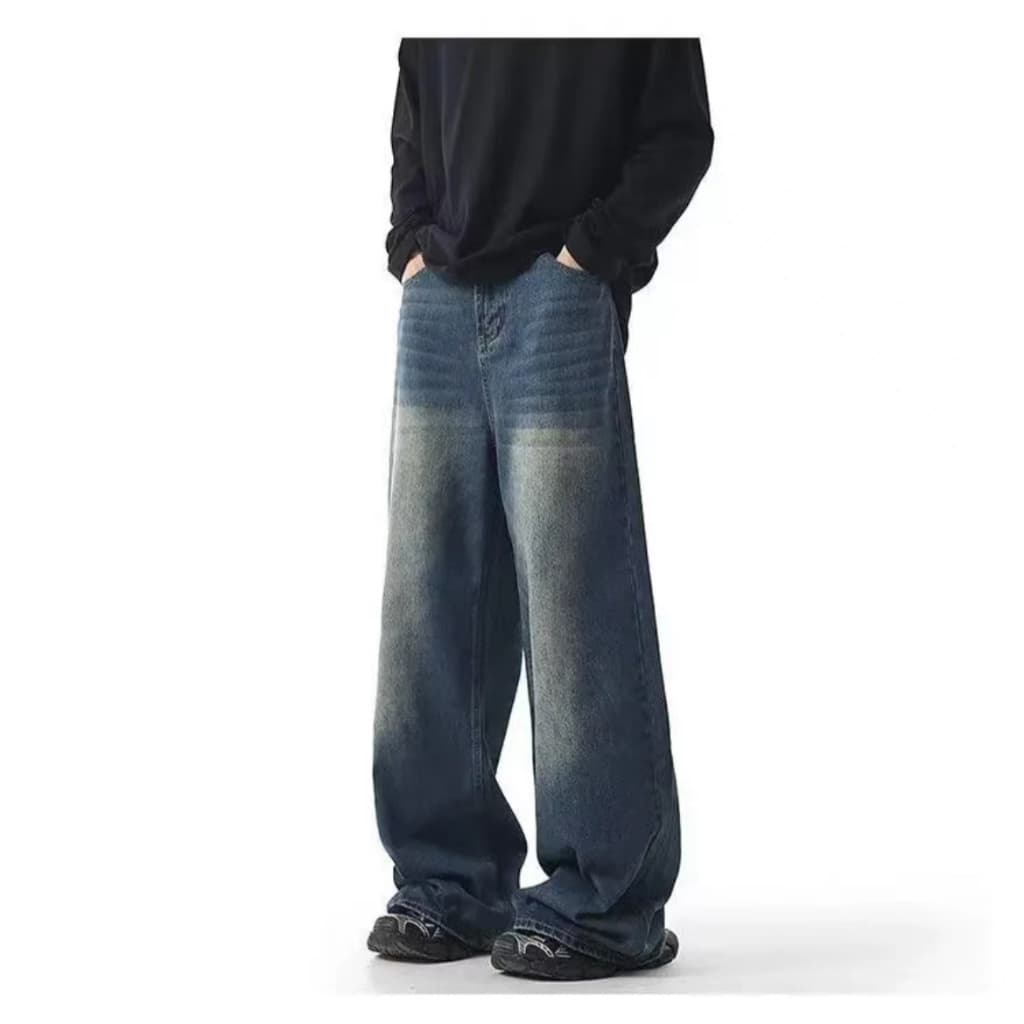 Baggy Jeans 10 สี กางเกงยีนส์ผู้ชายขากว้าง ไซลินไดรต์ พอดี คอปกปานกลางพอดีเก็บอย่างดี รูปที่ 6