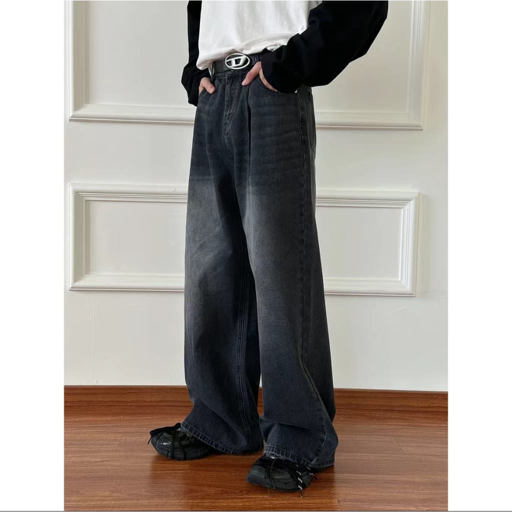 Baggy Jeans 10 สี กางเกงยีนส์ผู้ชายขากว้าง ไซลินไดรต์ พอดี คอปกปานกลางพอดีเก็บอย่างดี รูปที่ 5
