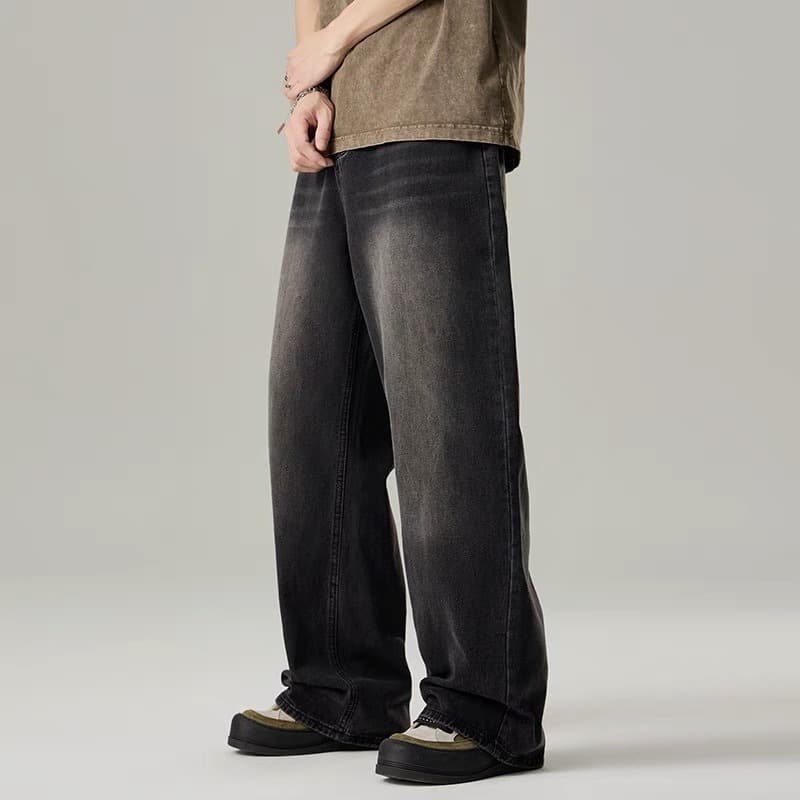 Baggy Jeans 10 สี กางเกงยีนส์ผู้ชายขากว้าง ไซลินไดรต์ พอดี คอปกปานกลางพอดีเก็บอย่างดี รูปที่ 8