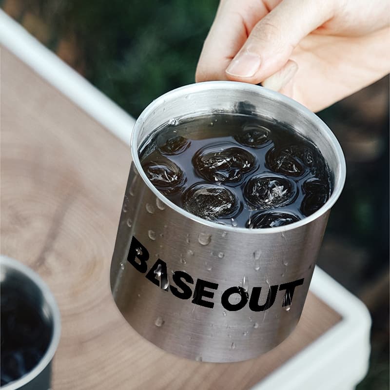 BASE OUT แก้วน้ำสแตนเลสสีเงินสำหรับตั้งแคมป์กลางแจ้ง ความจุ 330ml ถ้วยกาแฟ ส่งจากไทย รูปที่ 3