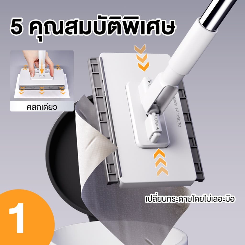 แถมผ้าเช็ดฟรี ไม้ถูพื้น ผ้าถูพื้นแบบเปียก ไม้ม็อบดันฝุ่น ไม้ถูพื้นแบน lazy mop หมุนได้ 360 องศา หมุนเพื่อทำความสะอาด สามารถใช้กับผ้าเช็ดหน้าและเสื้อผ้าเก่าได้ 100cm Clean รูปที่ 3