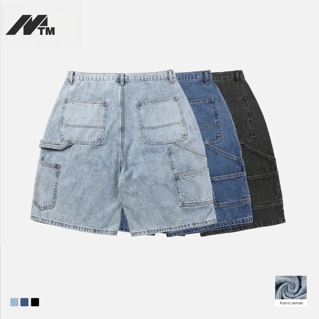 MTM Mens Street Hip-Hop American Style Loose Multi-Pocket Denim Shorts รูปที่ 9