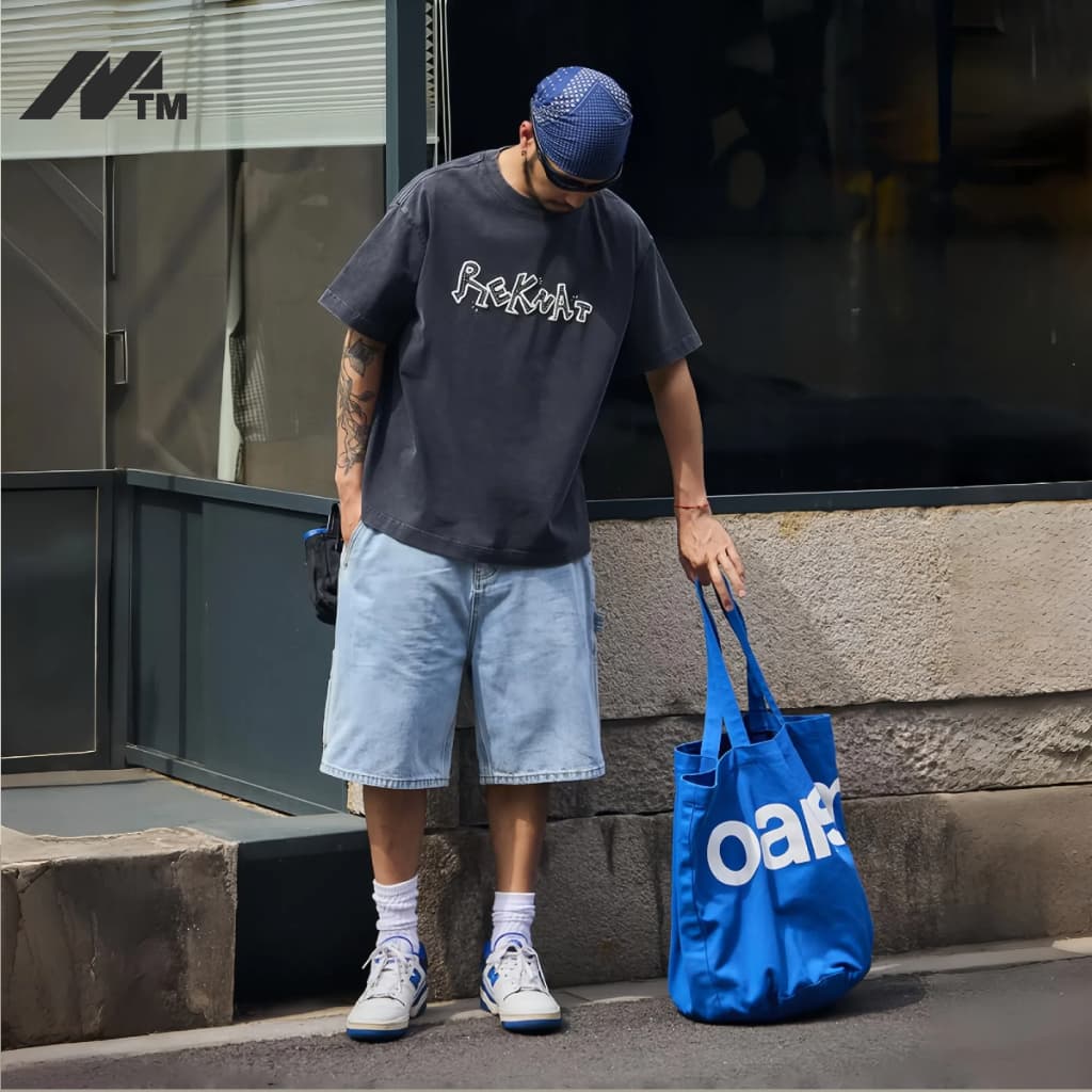 MTM Mens Street Hip-Hop American Style Loose Multi-Pocket Denim Shorts รูปที่ 2