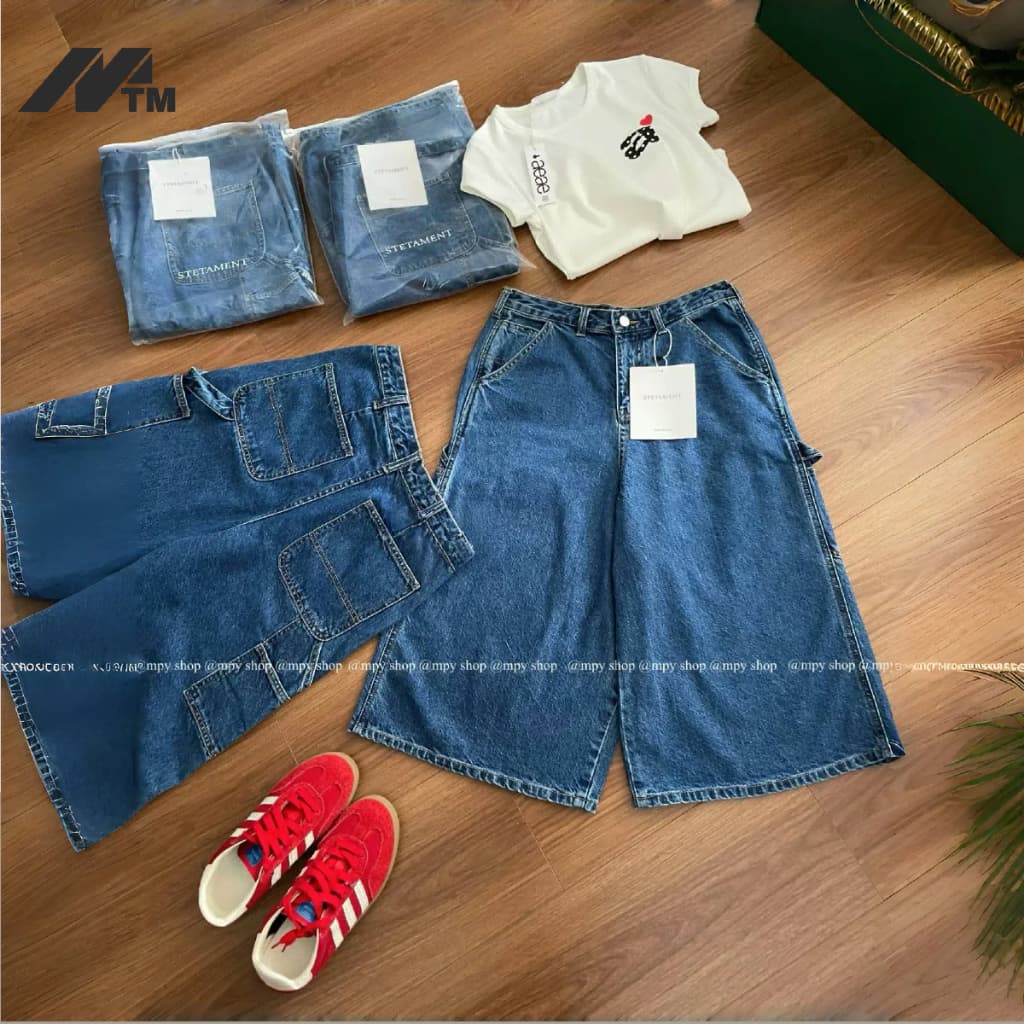 MTM Mens Street Hip-Hop American Style Loose Multi-Pocket Denim Shorts รูปที่ 4