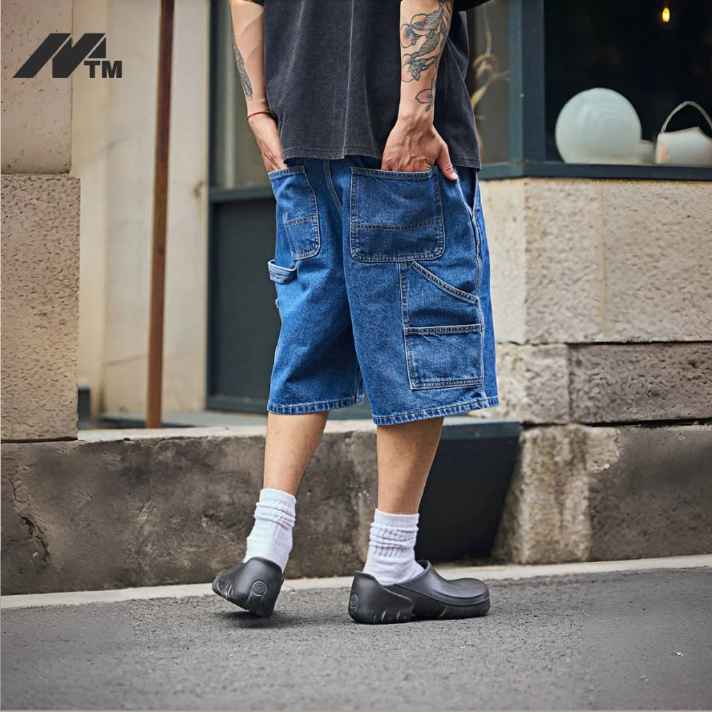 MTM Mens Street Hip-Hop American Style Loose Multi-Pocket Denim Shorts รูปที่ 1