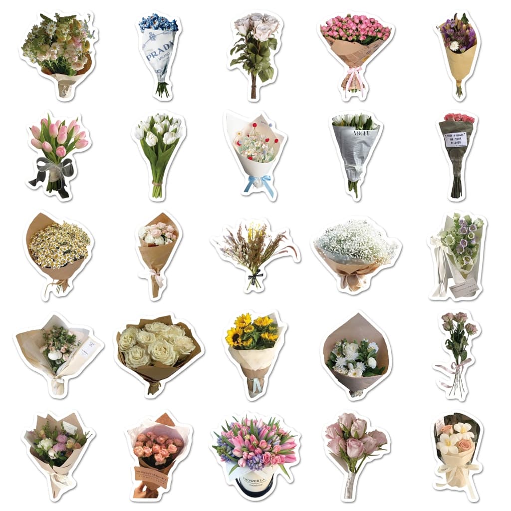 Vintage 50 ชิ้นดอกไม้ช่อดอกไม้สติกเกอร์กันน้ําสําหรับ Tumbler แล็ปท็อปเคสโทรศัพท์รถสติกเกอร์ Graffiti Creative DIY รูปที่ 7