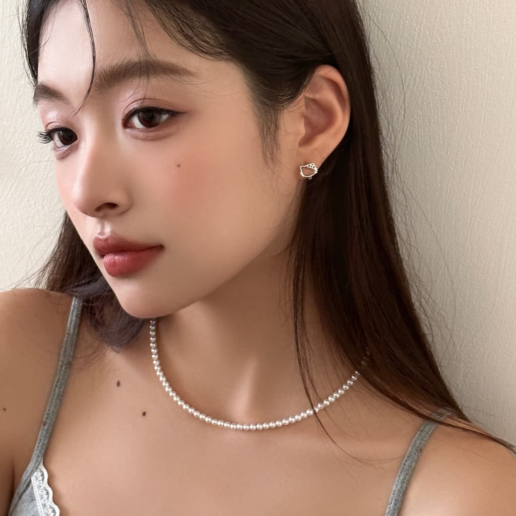 ต่างหูแมวดีไซน์เกาหลีสีเงิน ของขวัญวันเกิดสำหรับนักเรียน รูปที่ 6