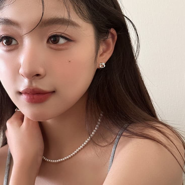 ต่างหูแมวดีไซน์เกาหลีสีเงิน ของขวัญวันเกิดสำหรับนักเรียน รูปที่ 7