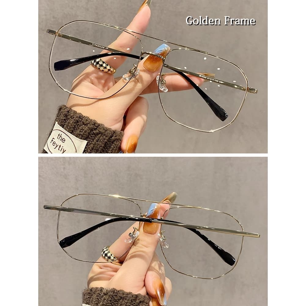 Double Beam รูปหลายเหลี่ยมกรอบแว่นตาผู้ชายผู้หญิง Ultralight โลหะ Oversize แว่นตากรอบ Anti Blue Light แว่นตา รูปที่ 5