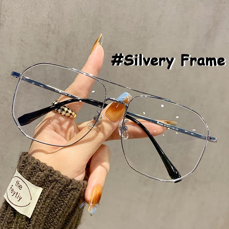 Double Beam รูปหลายเหลี่ยมกรอบแว่นตาผู้ชายผู้หญิง Ultralight โลหะ Oversize แว่นตากรอบ Anti Blue Light แว่นตา รูปที่ 3