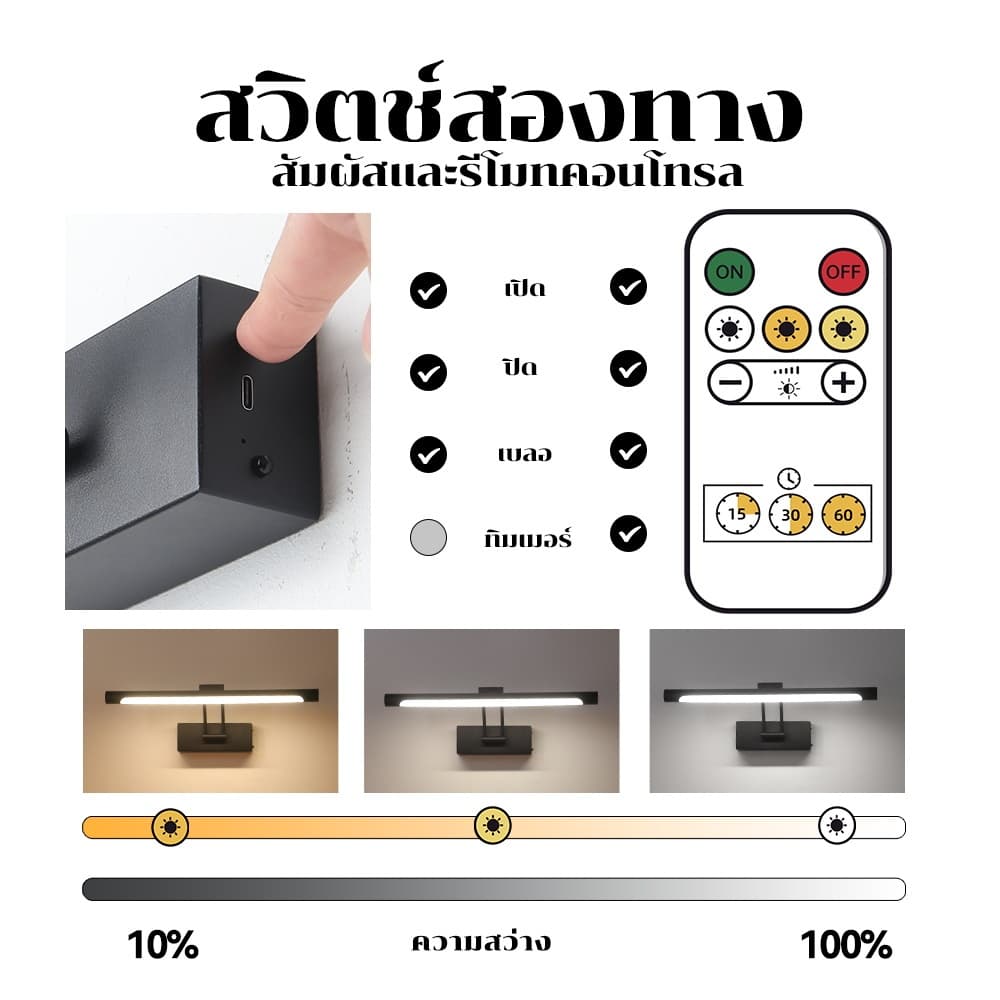 SEEDIQ โคมไฟติดผนัง USB 40cm ควบคุมรีโมท เปลี่ยนสีสว่าง สร้างบรรยากาศในบ้านได้อย่างสมบูรณ์แบบ รูปที่ 4