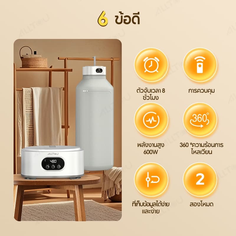 ALLTOU เครื่องอบผ้าพกพา เครื่องอบผ้า แบบพับได้ 600W เครื่องอบผ้า ด้วยรีโมท 8 ชั่วโมง พับเก็บได้ เครื่องอบผ้า สามารถพับได้ แห้งเร็ว ที่อบผ้าแห้ง Clothes Dryer บเก็บได้ ลมแรง ผ้าแห้งไวลดกลิ่นอั ที่อบผ้าแห้ง สิ่งของใช้สำหรับท่องเที่ยว ฤดูฝน รูปที่ 2