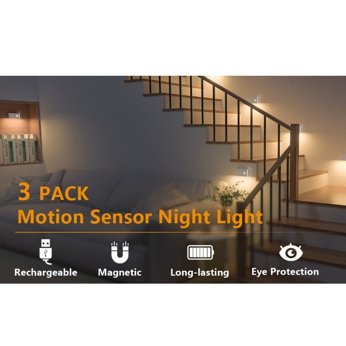 SPRISE Motion Sensor Night Light บันไดไฟในร่ม Warm White Magnetic LED Touch โคมไฟสําหรับห้องโถง, Stairway, ห้องน้ํา 1/3 แพ็ค รูปที่ 7
