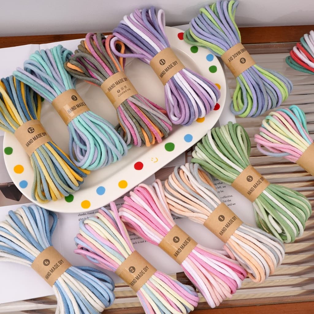 10 ม. Segment Dyed Gradient เชือกถักที่มีสีสัน DIY เชือกลูกปัดหลุมขนาดใหญ่แฟชั่น Hand-Knitted รูปที่ 1
