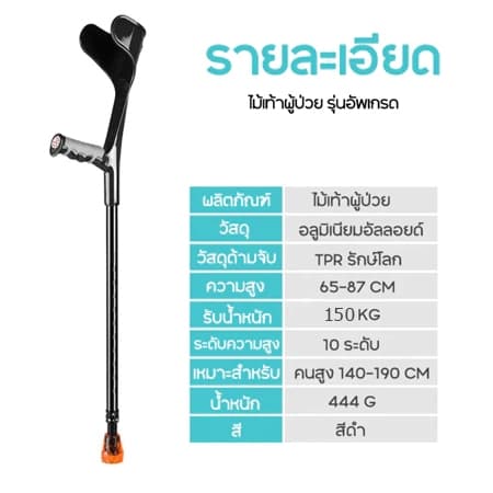 ไม้เท้าข้อศอก อลูมิเนียม ปรับความสูง พับได้ น้ำหนักเบา กันลื่น ช่วยพยุงเดิน เหมาะผู้สูงอายุและผู้พิการ รูปที่ 2