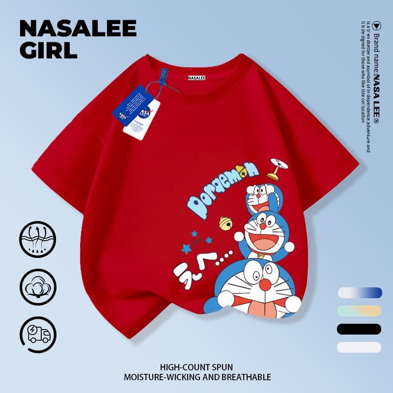 NASA เสื้อยืดแขนสั้นลายทางสีฟ้าและขาวผ้าฝ้ายแท้ลายโดราเอมอนสำหรับเด็กชายและเด็กหญิง รุ่นใหม่ 2025 เสื้อผ้าลำลองสบายผิวและเหมาะกับฤดูร้อน รูปที่ 9