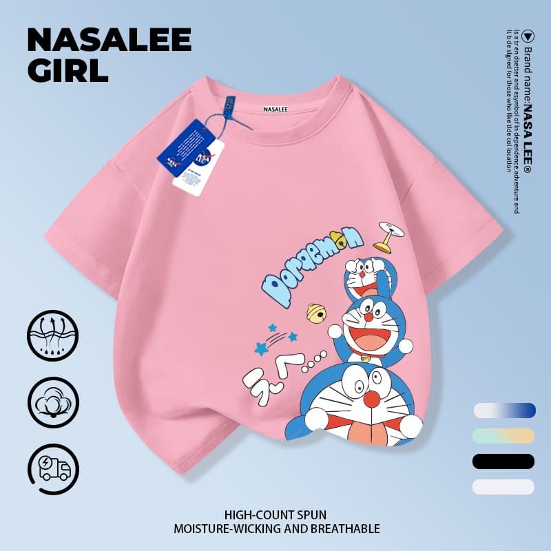 NASA เสื้อยืดแขนสั้นลายทางสีฟ้าและขาวผ้าฝ้ายแท้ลายโดราเอมอนสำหรับเด็กชายและเด็กหญิง รุ่นใหม่ 2025 เสื้อผ้าลำลองสบายผิวและเหมาะกับฤดูร้อน รูปที่ 8