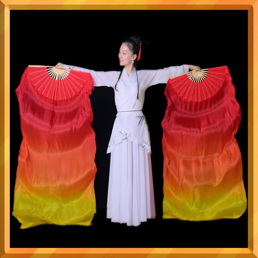 พัดลมเต้นรํา 120 ซม. ผ้าคลุมหน้าหลากสี | พัดมือไม้ไผ่ | อุปกรณ์เสริมเต้นรําหน้าท้องไหล รูปที่ 8