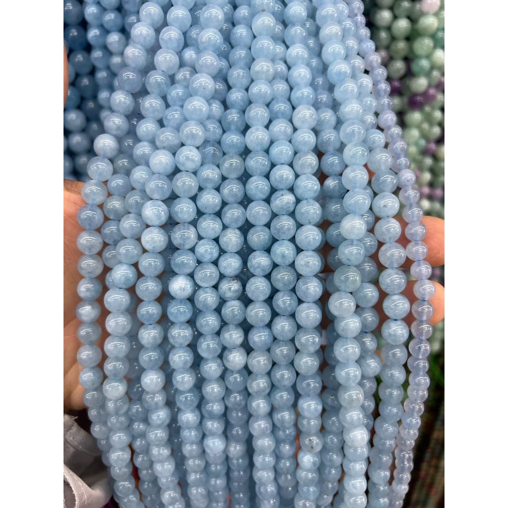 ลูกปัดหินอความารีนธรรมชาติ สีฟ้า 4 6 8 10 12 มม. สําหรับทําเครื่องประดับ สร้อยข้อมือ Diy รูปที่ 2