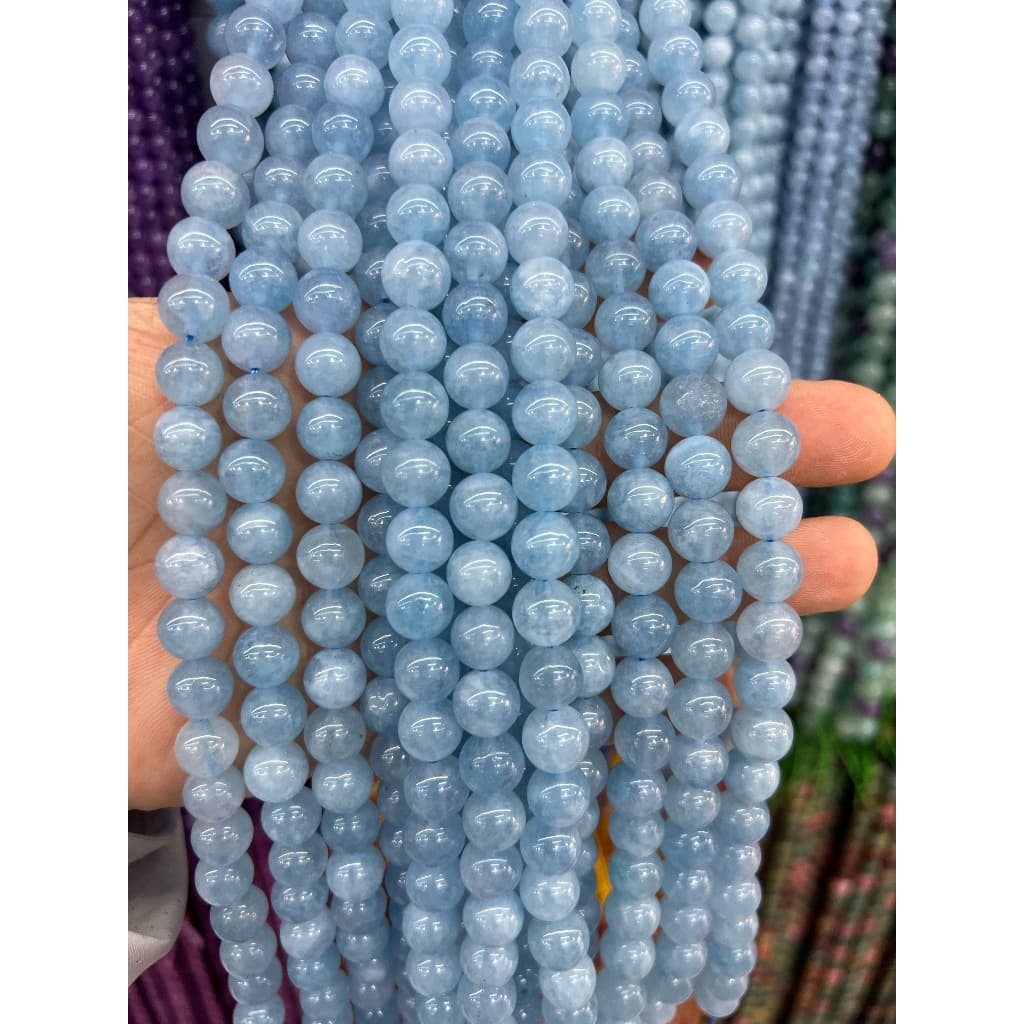 ลูกปัดหินอความารีนธรรมชาติ สีฟ้า 4 6 8 10 12 มม. สําหรับทําเครื่องประดับ สร้อยข้อมือ Diy รูปที่ 3