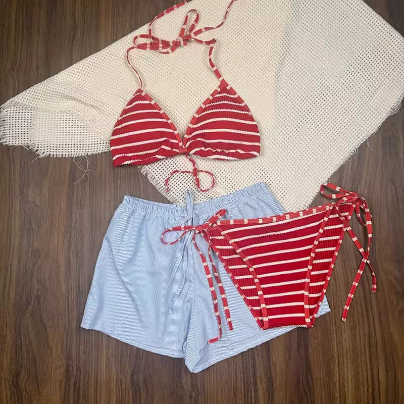 Sunny Beach บิกินี่ 2 ชิ้น ชุดว่ายน้ำเซ็กซี่ ชุดว่ายน้ำเกาหลี ผ้าใส่สบาย ลายทาง เหมาะกับไปทะเล รูปที่ 8