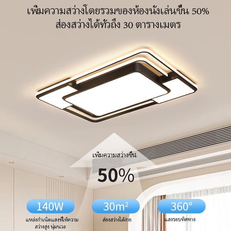 GOGEOUS โคมไฟเพดาน led บางเฉียบ เฟรมอลูมิ+PC สว่างมาก โคมไฟหลักสำหรับห้องนั่งเล่น ไฟห้องนอน มินิมอล ไฟเพดานห้องนอน ไฟLED3สี โทนพร้อมรีโมท ติดตั้งง่าย เหมาะสำหรับห้องนั่งเล่น/ห้องนอน/ห้องครัว รับประกัน 3 ปี รูปที่ 4