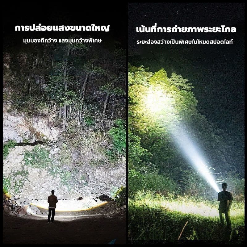 KIRA กันน้ํา ไฟฉาย Led เดินป่า ไฟฉายพกพา ชาร์จไฟได้ ไฟฉายแบบซูมได้ รูปที่ 8