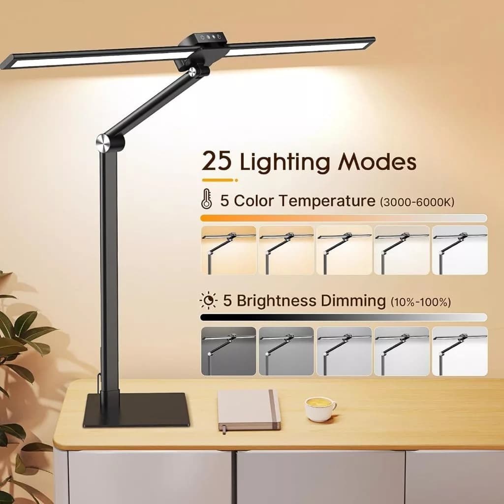 Powdeom โคมไฟตั้งโต๊ะ Ultra Bright 24W พร้อมฐาน LED ปรับหรี่แสงได้ ถนอมสายตา มีฟังก์ชั่นหน่วยความจํา เหมาะสําหรับโต๊ะทํางาน รูปที่ 6