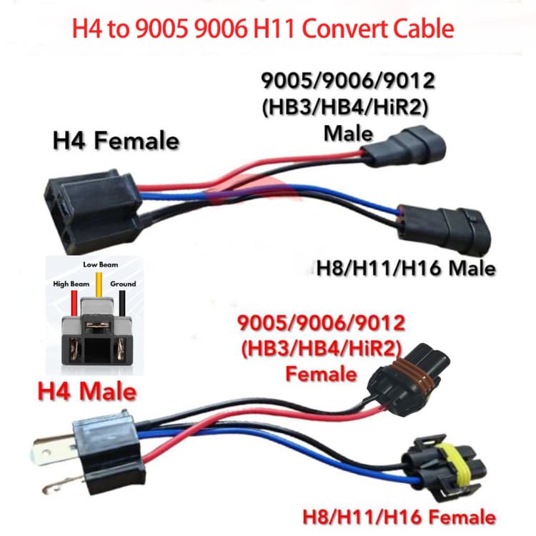 ซ็อกเก็ต H4 เป็น H11 9005 9006 HB3 HB4 9012 สายแปลง รูปที่ 1