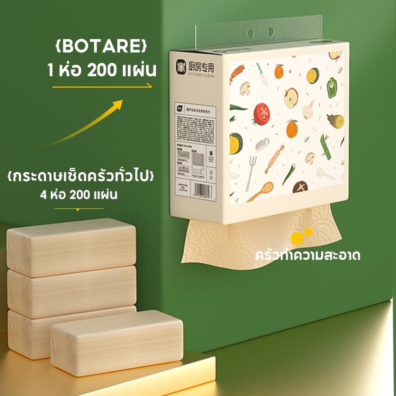 Botare กระดาษเช็ดครัวแบบติดผนังถอดได้ ซึมซับน้ำมันและน้ำได้ดี 2 ชั้น 3200 แผ่น 223*200mm รูปที่ 2