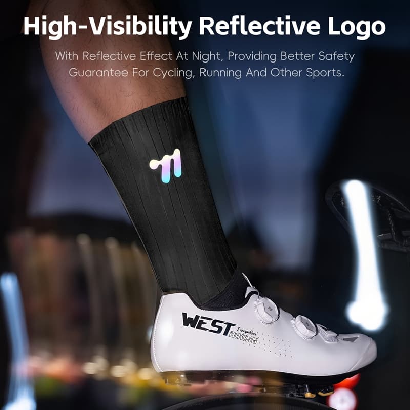 WEST BIKING ถุงเท้าขี่จักรยานยืดหยุ่นสูงสะท้อนแสงถุงเท้ากีฬามืออาชีพแผนที่ขี่จักรยานเดินป่าวิ่งถุงเท้า รูปที่ 3