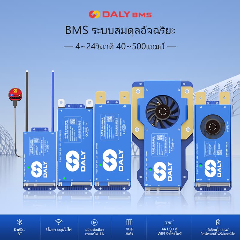 Daly ใหม่ SMART BMS 4-24S 400-500A 12v 24v 48v 36v 60v 72v Lifepo4 BMS พร้อม 1A Balancing function Built In Bluetooth Li-ion 40a 60a 80A 100A 150A 200A 16A 15S 250S 20S 20S รูปที่ 1
