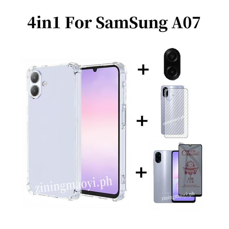 4in1 Samsung Galaxy A07 A17 เคสโทรศัพท์โปร่งใสแบบนุ่มกันกระแทกสําหรับSamsung Galaxy A06 A56 A26 A36 A16 A05 ฟิล์มเมมเบรนเซรามิกและฟิล์มเลนส์และฟิล์มด้านหลัง รูปที่ 2