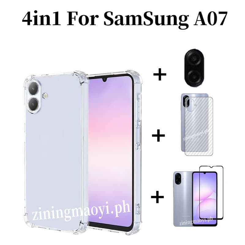 4in1 Samsung Galaxy A07 A17 เคสโทรศัพท์โปร่งใสแบบนุ่มกันกระแทกสําหรับSamsung Galaxy A06 A56 A26 A36 A16 A05 ฟิล์มเมมเบรนเซรามิกและฟิล์มเลนส์และฟิล์มด้านหลัง รูปที่ 3