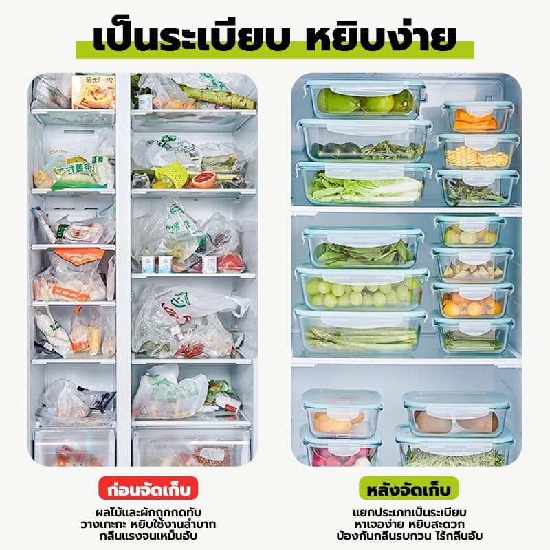 GREENIKA กล่องแก้วเก็บอาหาร ถนอมอาหาร ฝาล็อค2ชั้น มีซีลยางกันรั่วซึม ใช้ในตู้เย็นได้และเข้าไมโครเวฟได้ รูปที่ 3