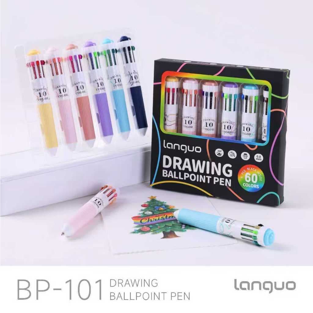 Languo ใหม่ 60 สีปากกาลูกลื่น/ชุด 10 in 1 Macaron ปากกาลูกลื่นหลากสีเด็กนักเรียนภาพวาดและ Graffiti โรงเรียนอุปกรณ์สํานักงาน รูปที่ 8