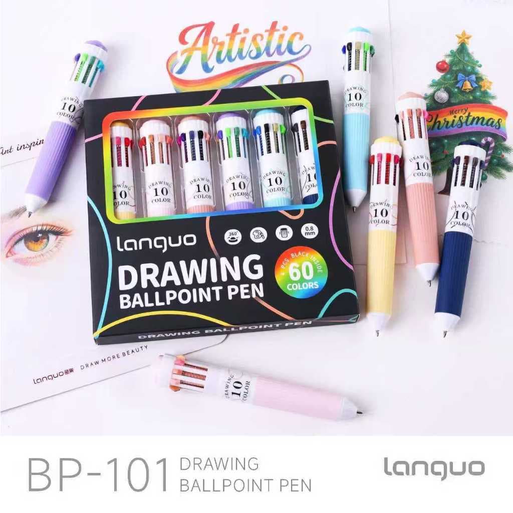 Languo ใหม่ 60 สีปากกาลูกลื่น/ชุด 10 in 1 Macaron ปากกาลูกลื่นหลากสีเด็กนักเรียนภาพวาดและ Graffiti โรงเรียนอุปกรณ์สํานักงาน รูปที่ 1