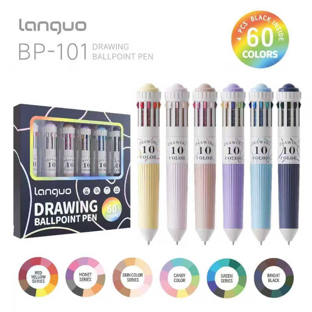 Languo ใหม่ 60 สีปากกาลูกลื่น/ชุด 10 in 1 Macaron ปากกาลูกลื่นหลากสีเด็กนักเรียนภาพวาดและ Graffiti โรงเรียนอุปกรณ์สํานักงาน รูปที่ 2