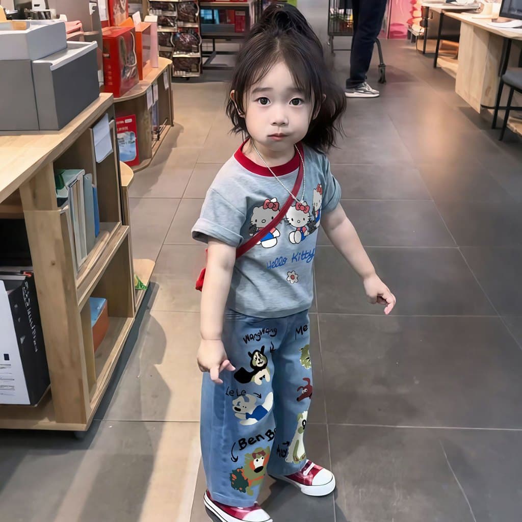 SweetKids จากกทมชุดน่ารักเด็กผู้หญิงชุดสองชิ้นแฟชั่นเด็ก เสื้อยืดคอกลม+กางเกงยีนส์ขายาว สไตล์เกาหลีสุดๆ เนื้อนุ่ม ใส่สวย รูปที่ 4