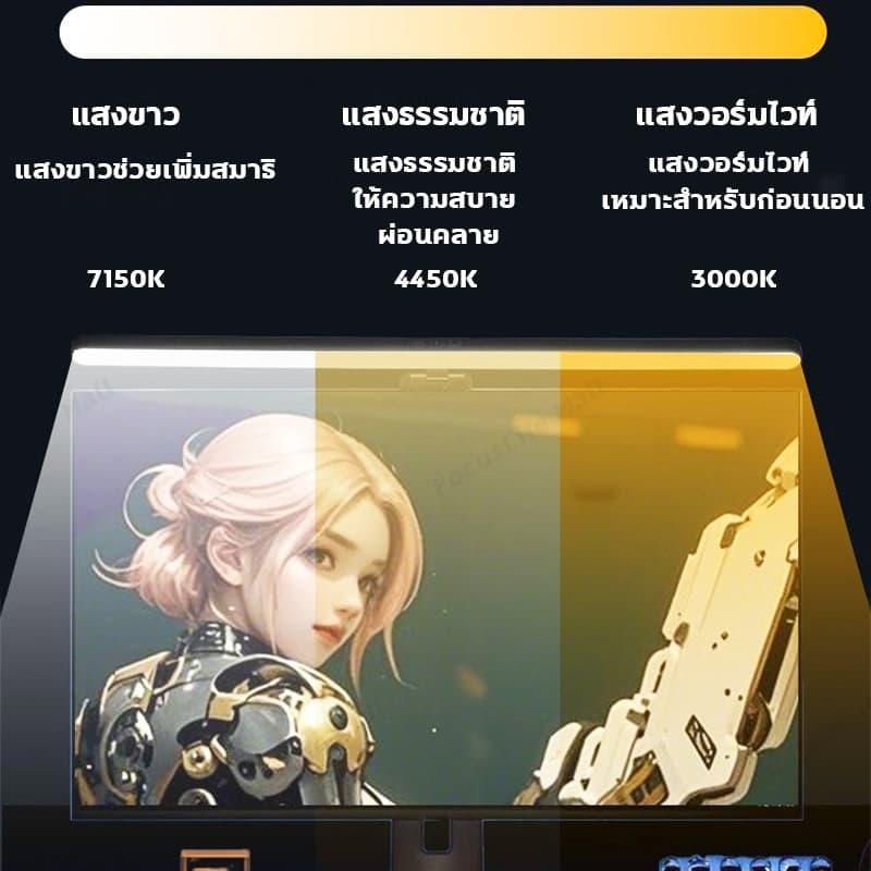 ไฟติดหน้าจอ 3 โหมดแสงที่ปรับได้ เทคโนโลยีลดแสงสีฟ้า สําหรับสํานักงาน ไฟคอม รูปที่ 8