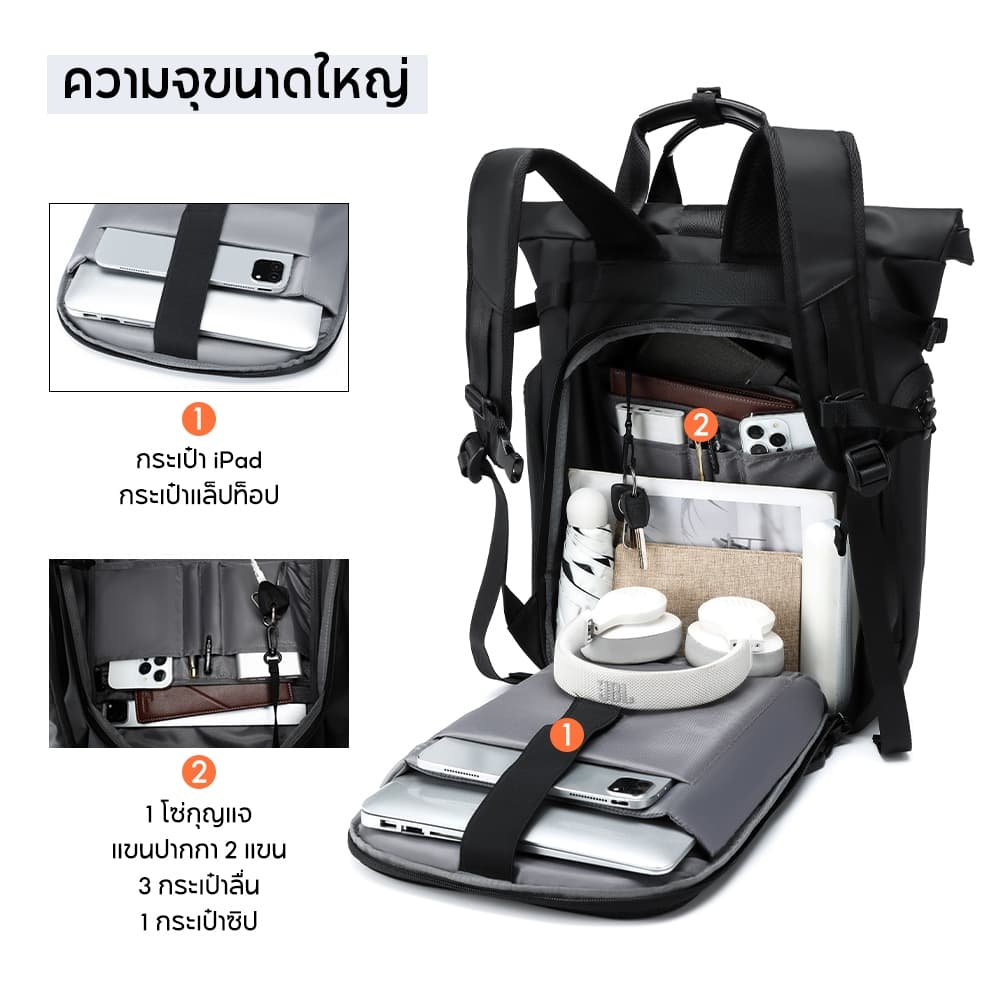 FULL DESIGN กระเป๋า เป้ สําหรับผู้ชาย ใส่แล็ปท็อป กันน้ํา ออกแบบเต็มตัว 26L สําหรับทํางาน โรงเรียน รูปที่ 4
